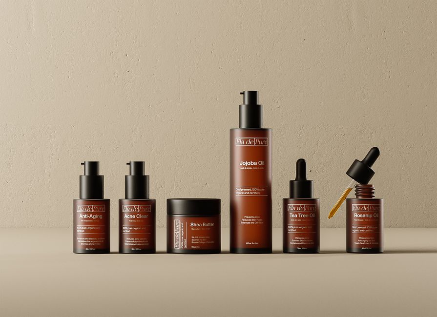 Imagem de uma linha de produtos de cuidados com a pele naturais, destacando a beleza e o bem-estar.