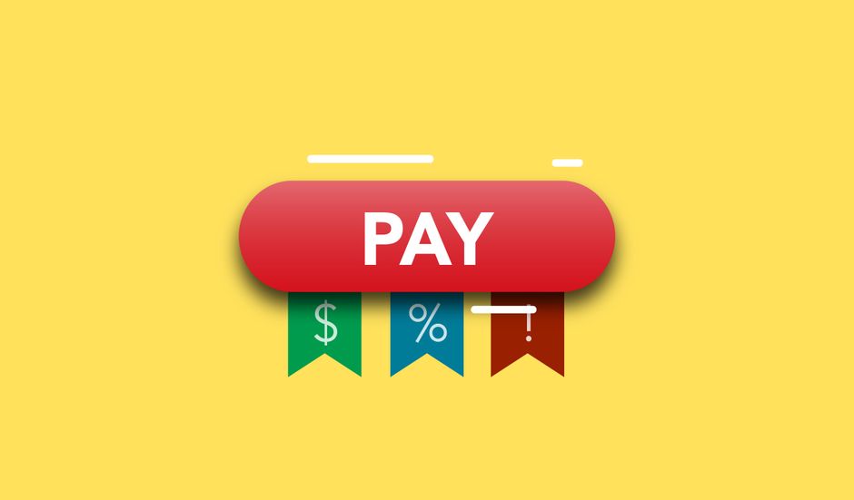 Imagem ilustrativa de uma interface de pagamento digital, destacando o botão de 'pay' e elementos relacionados ao mundo financeiro online.