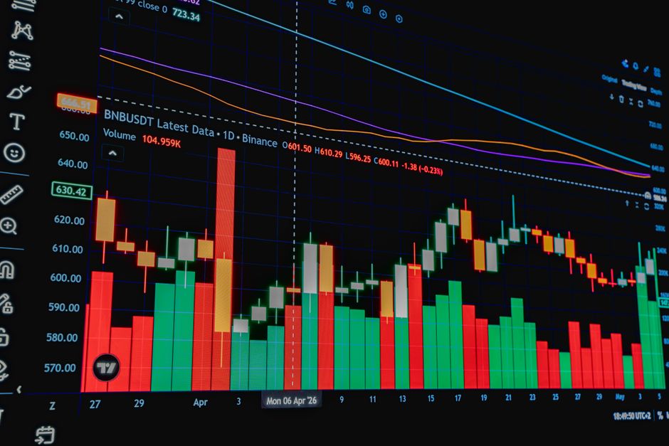 Imagem de uma tela de gráficos de ações mostrando alta volatilidade e movimentação de mercado, ideal para artigos sobre investimentos e análise financeira.