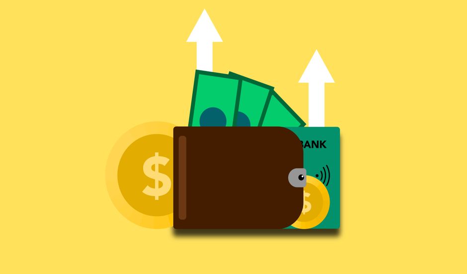 Imagem ilustrativa de finanças pessoais e gestão de dinheiro com cachete e cartões de crédito.
