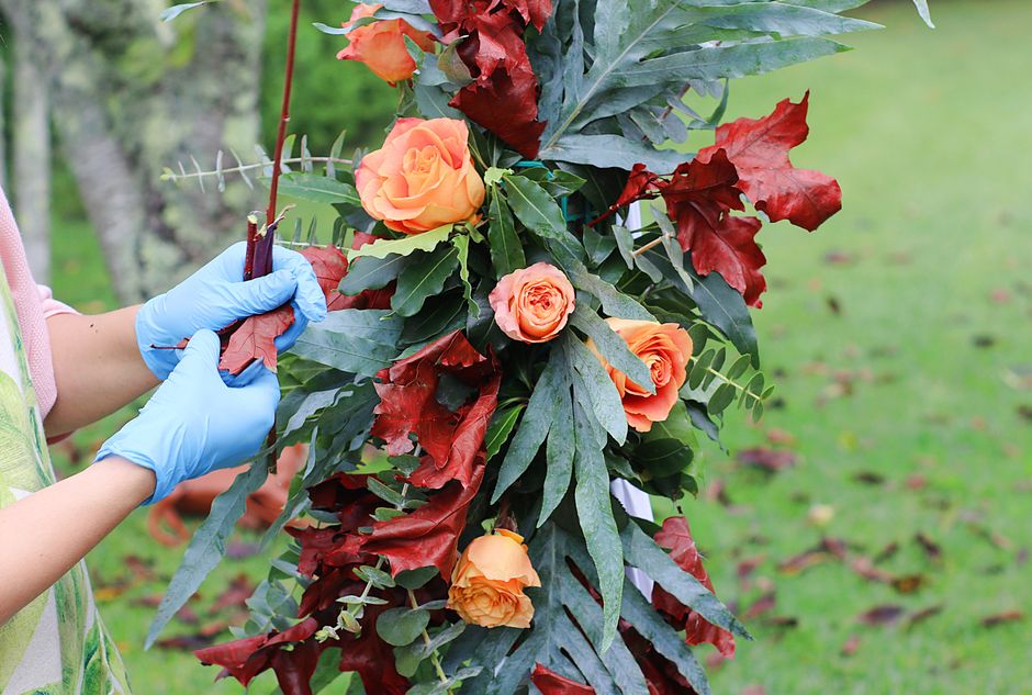 Pessoa plantando flores de outono em um jardim, simbolizando cultivo e cuidado com a natureza.