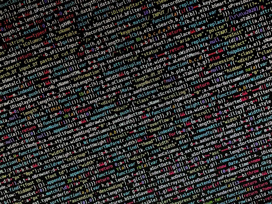 Imagem de um código de programação exibido em uma tela, simbolizando desenvolvimento de software ou tecnologia da informação.