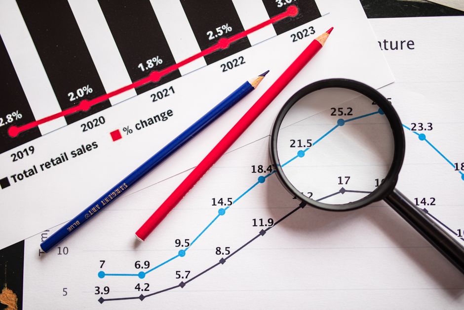 Imagem que representa análise de dados financeiros e tendências de crescimento para um artigo sobre planejamento estratégico e desempenho empresarial.