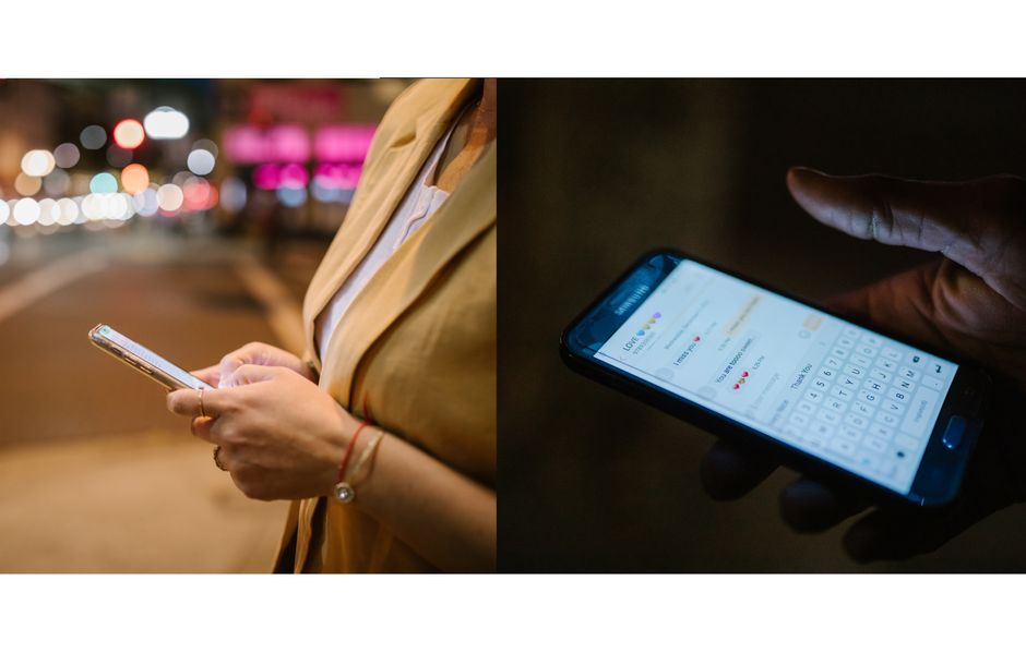 Pessoa usando o celular em diferentes ambientes, destacando o uso de dispositivos móveis para comunicação ou acesso à informação.