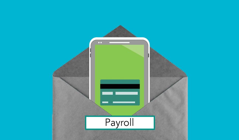Ilustração de uma tecnologia de pagamento digital de folha de pagamento, destacando a digitalização de processos financeiros.
