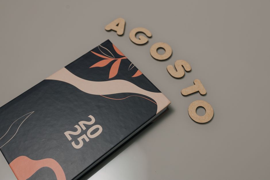 Livro com o tema de organização de hábitos e planejamento pessoal, em foco em um ambiente de estudo ou escritório.